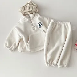 Autumn Winter New Baby Long Sleeve Clothes Set Warm Fleece Swearshirt Boys Girls Pullover Tops + Pants 2pcs Suit Toddler Outfits