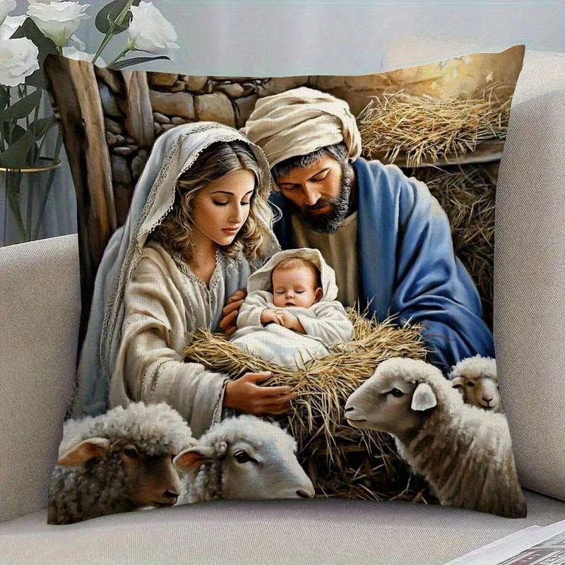 Baby Jesus in Manger PillowcaseSuitable for Sofa Car Bedroom Decorative Cushion Cover Pillow Cover