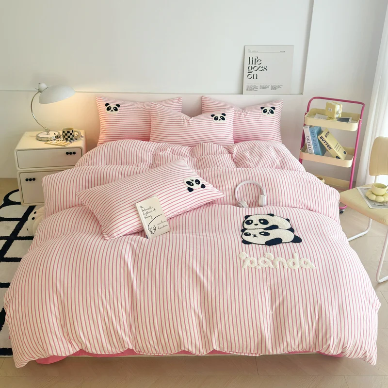 Cartoon Duvet Cover Single/Double Szie Towel Embroidery Comforter Cover housse de couette Queen 이불커버 For Double Bed  Quilt Cover