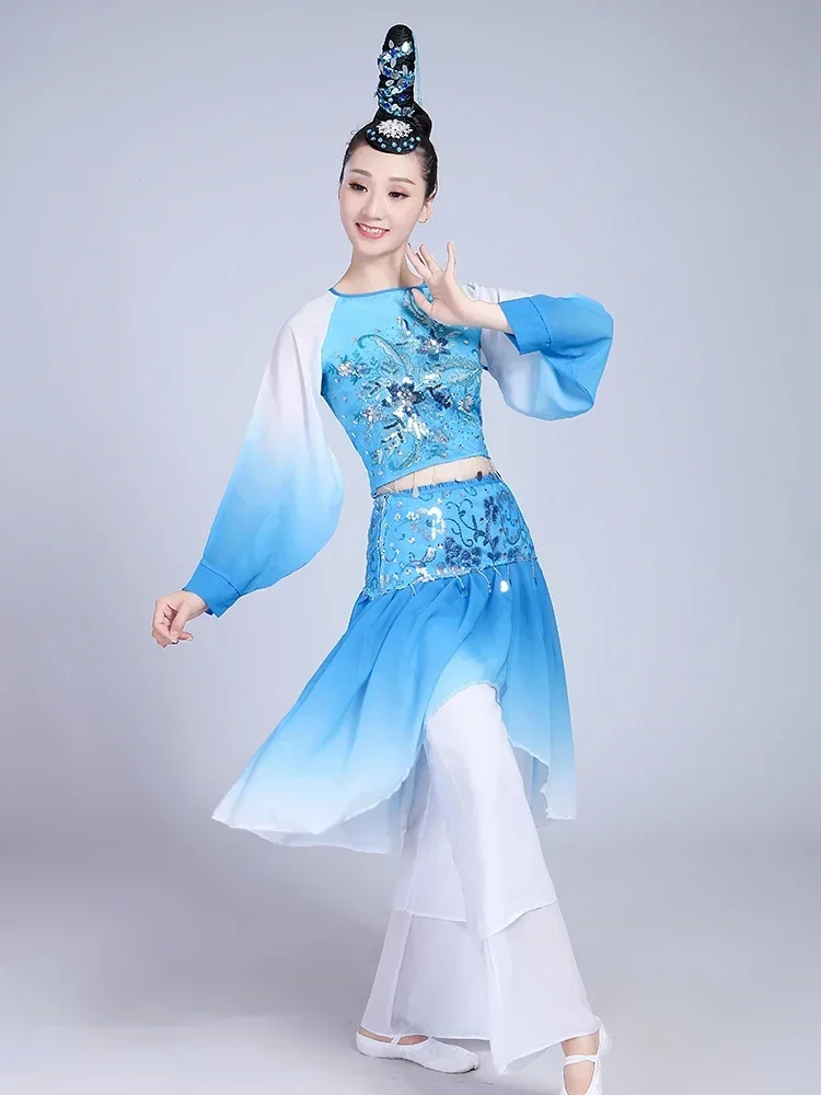 Chinese Klassieke Danskostuums Yangko Dans voor Vrouw Traditionele Folk Oude Fan Paraplu Dans Taille Drum Hanfu