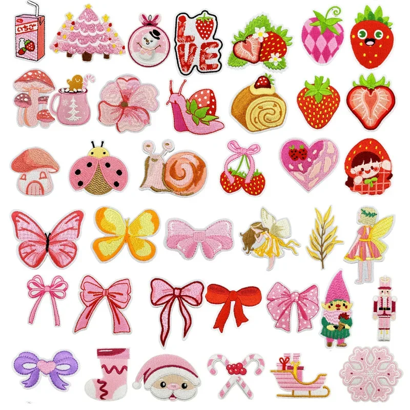 Ironing Patch Cartoon New Style Pink Bow Anime Strawberry Snail Hair Accessories Pink Christmas Sewn Girls Like Badges