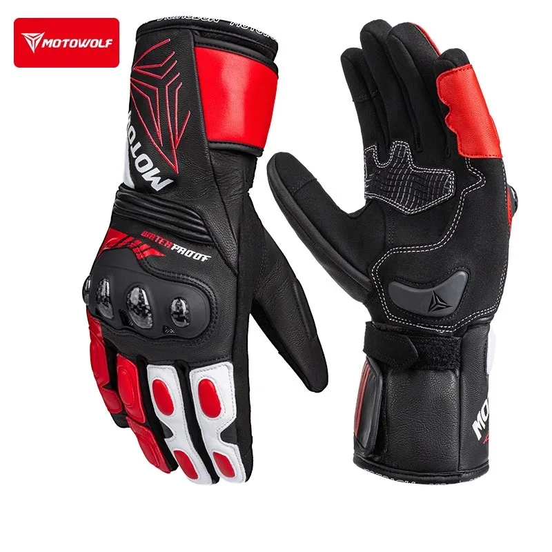 

Motowolf Waterproof Motorcycle Gloves Leather Winter Gloves Warm Windproof Touch Screen Carbon Fiber Knuckle Antislip