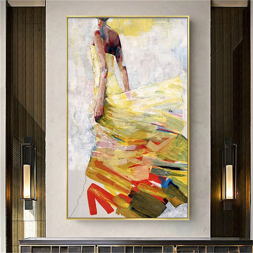 

100% Hand-Painted Oil Paintings Abstract Character Girl Dancing In Skirt Canvas Painting Decor Living Room Decoration Wall Art