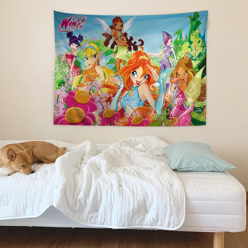 Girl winx壁掛けタペストリー、クラブチャート、ヒッピー、ボヘミアン、div占い、家の装飾