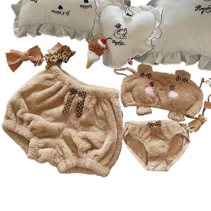 

Kawaii Lolita Pajamas Nad Panty Set Women Cute Cartoon Bra Bow Underwear Pumpkin Panty Push Up Bras Lingerie Intimate