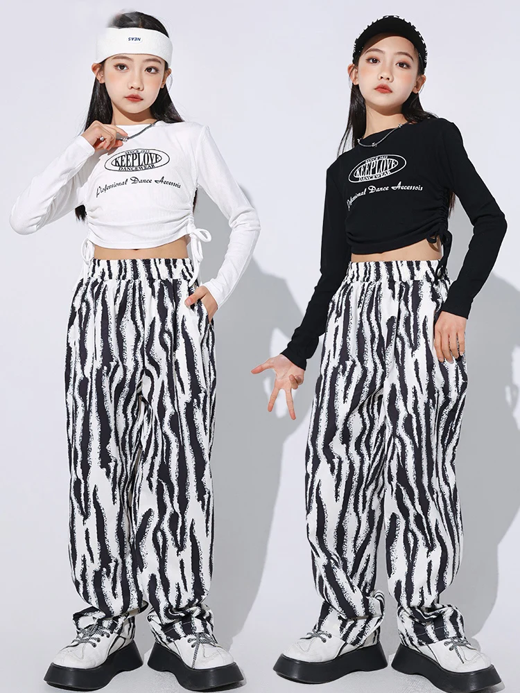 

Girls Jazz Dance Clothes Navel Tops Loose Sweatpants Hip Hop Kids Clothing Moder Dance Practice Performance Wear Kpop BL12591