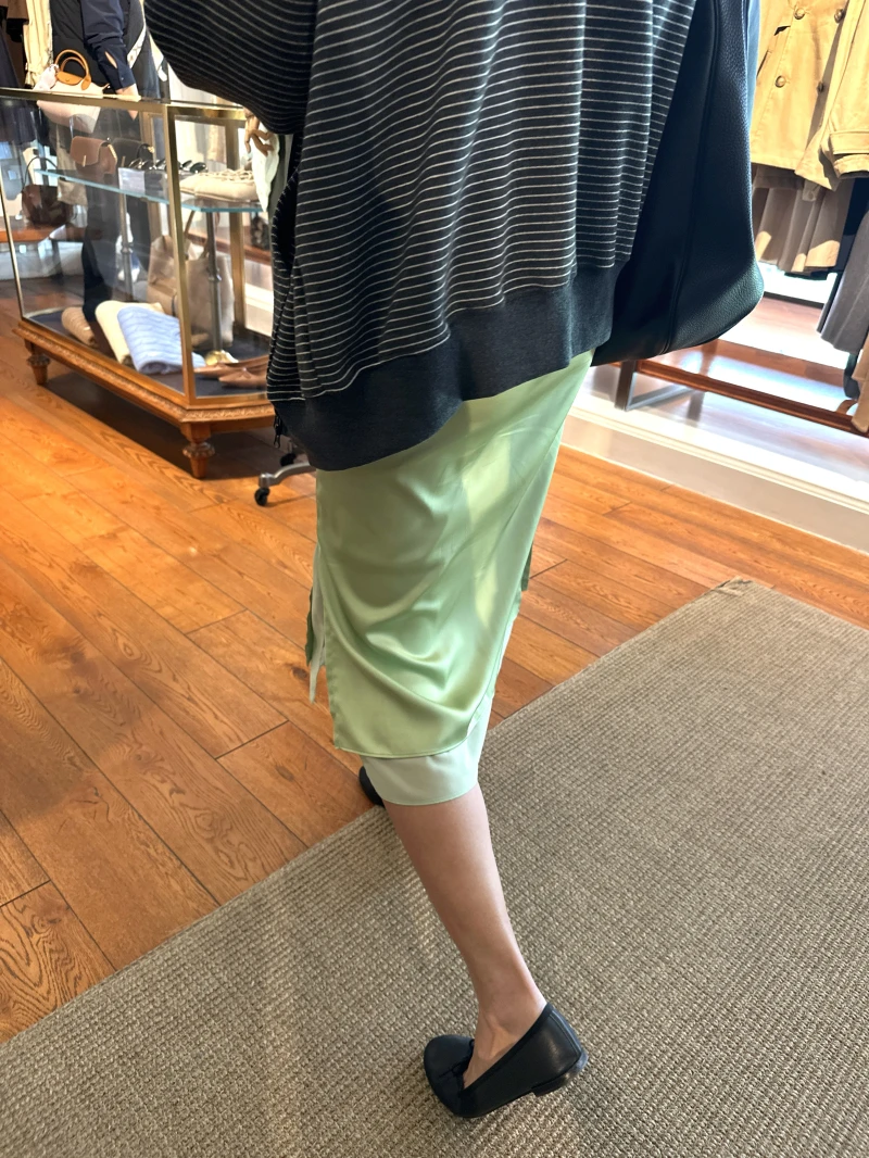 

Зеленая двухслойная атласная юбка А-силуэта с эластичным поясом, глянцевая, с эффектом «рыбий хвост», женская модная одежда