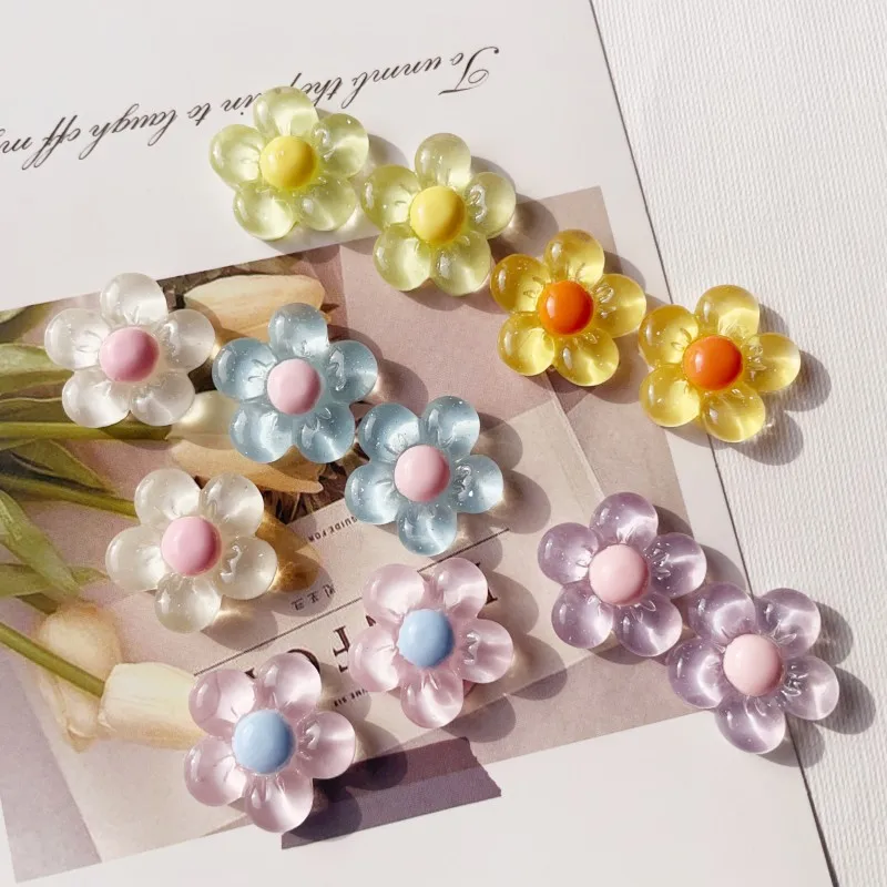 30pcs 20mm Flower Flat Back Resin Cabochons Acrylic Patch Diy Phone Case Hair Clip Shoes Jewelry Decoration Crafts Accessories