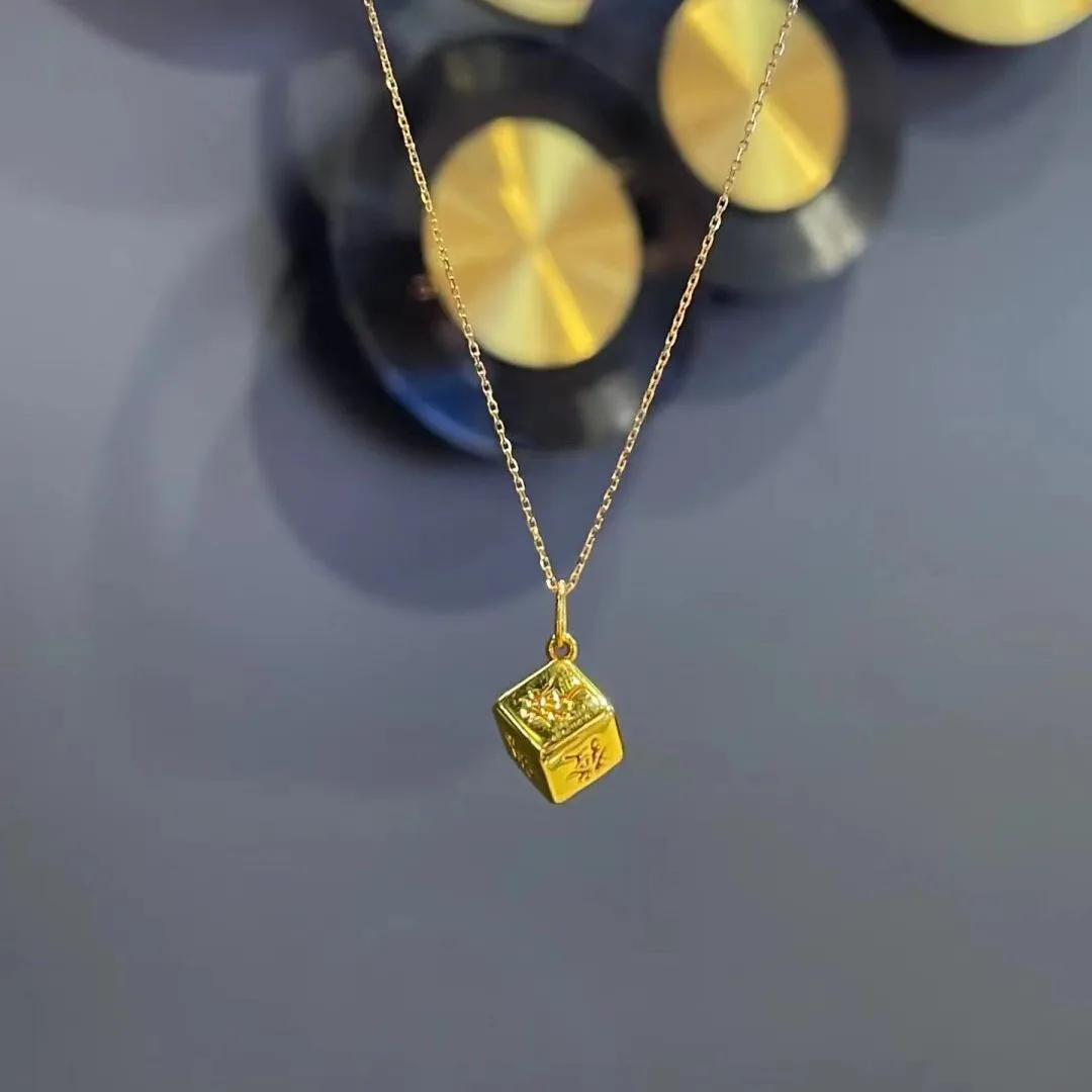 Golden Dice Pendant, Female Mahjong Pendant, Wealth Necklace, Xiang Pendant, Birthday