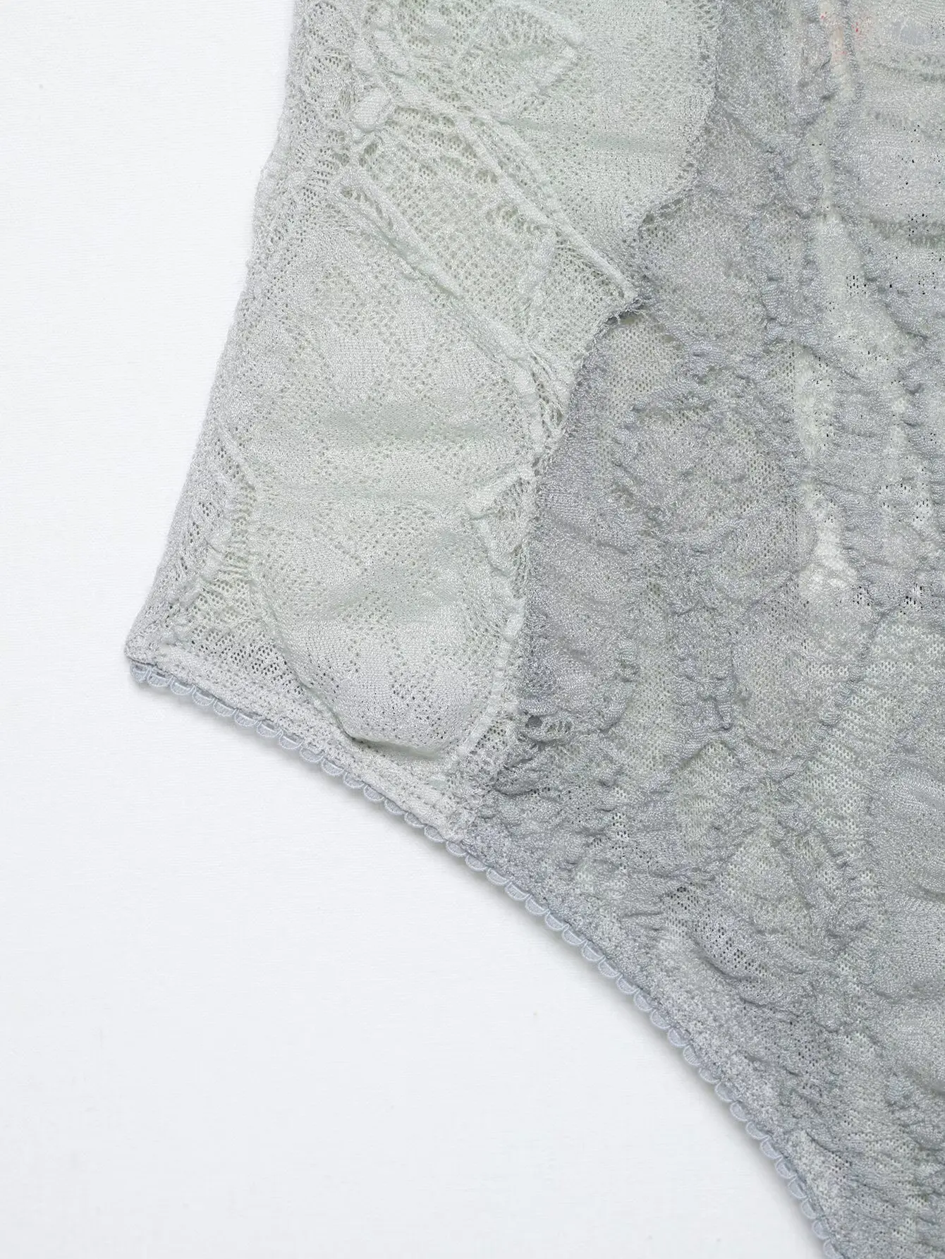 HH Eleganter Lässiger Grauer Spitzen-Bodysuit, Damen Transparenter Mesh-Top mit Spaghettiträgern, Sexy Sommer-Ästhetik Ausgeh-Oberteil – Detail 5
