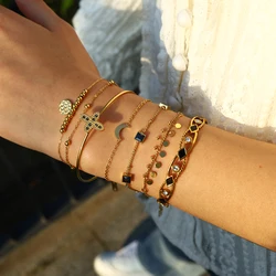 WILD & FREE Chic 18K Gold Plated Stainless Steel Bracelets for Women Luxury Exquisite Aesthetic Trendy Jewelry Set