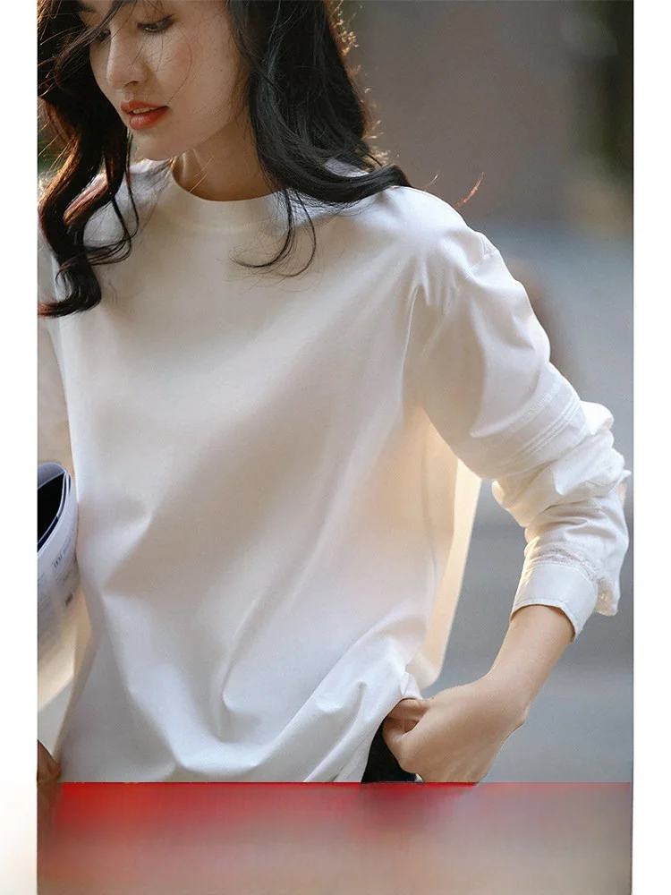 

Artistic T-irt round Ne Double-Sided Silk Luminous Cotton Hollow out High-eld Women's Faion Commute Sle Long Sve