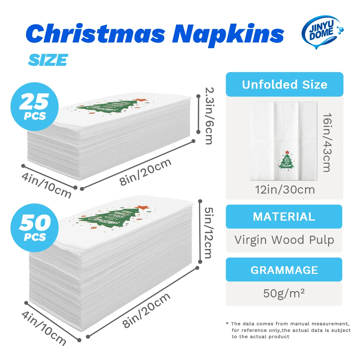 JINYUDOME 25/50Pcs Disposable Linen-Feel Dinner Napkins,30*43cm Napkin Towels,Prefold Paper Napkins Pad For Home Christmas Party