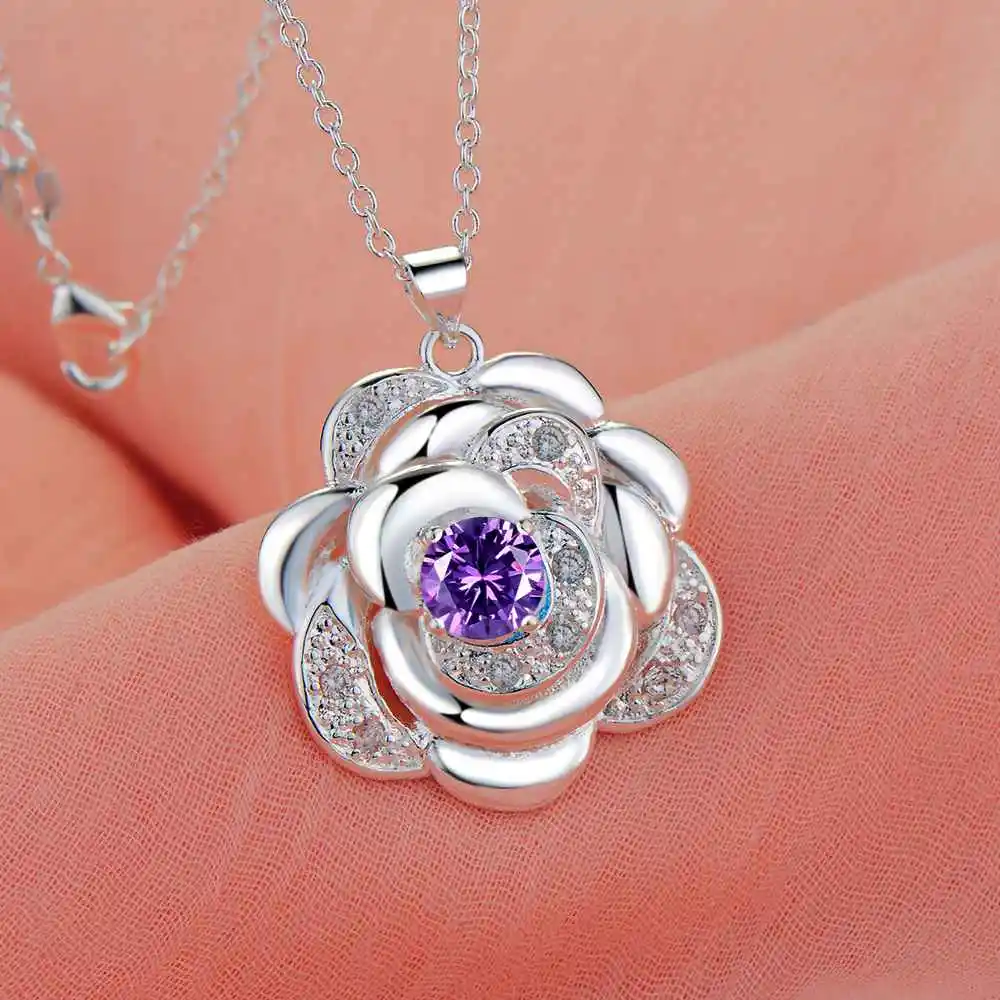 

925 Sterling Silver Necklace Big Flower Pendant for Women High Quality Wedding Engagement Jewelry Crystal Zirconium Fashion Gift