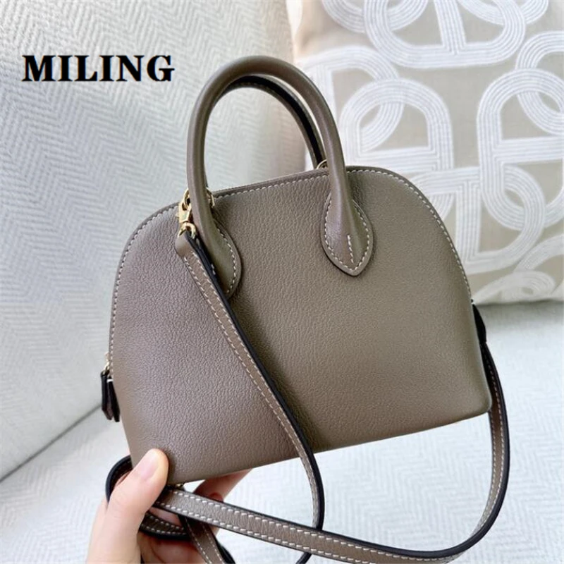 Women Leather Shell Bag Vintage Top-handle Small Size Simple Shoulder Bag Fashion Ladies Handbag Solid Color Crossbody Bags