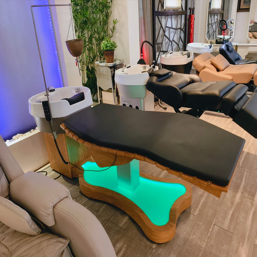 

Electric Shampoo Bed for Hair Salon, Luxury Massage Head Spa Bed with Adjustable Backrest, Salon Furniture for Barbershop