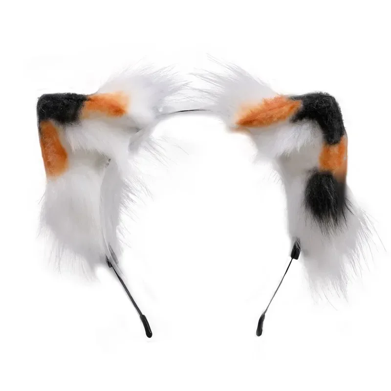 Diadema con orejas de lobo Kawaii para mujer, tocado de cola de zorro de peluche, accesorios de Cosplay de Anime, orejas de gato y accesorios para el cabello de cola