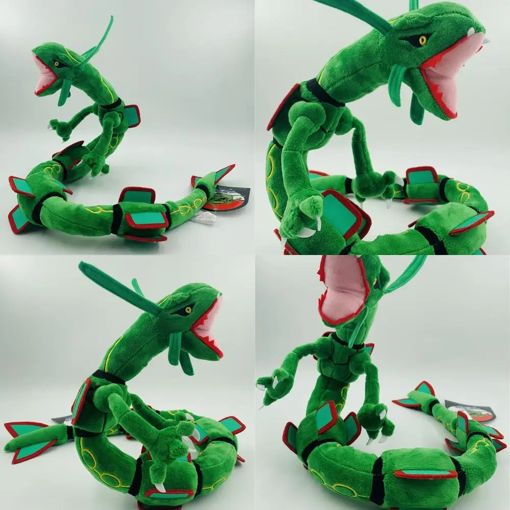 

80cm Kawaii Green Rayquaza Sky Dragon Plush Toy Stuffed Doll with Poseable Frame for Kids Birthday Gift