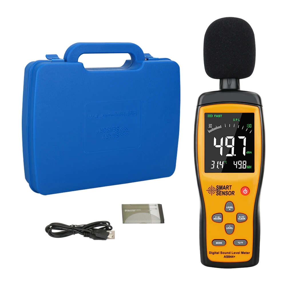 Smart Sensor AS844+ Digital Sound Level Meter Decibel 30 to 130dB Diagnostic Tools Monitoring Tester Noise DB Detector Analyzer