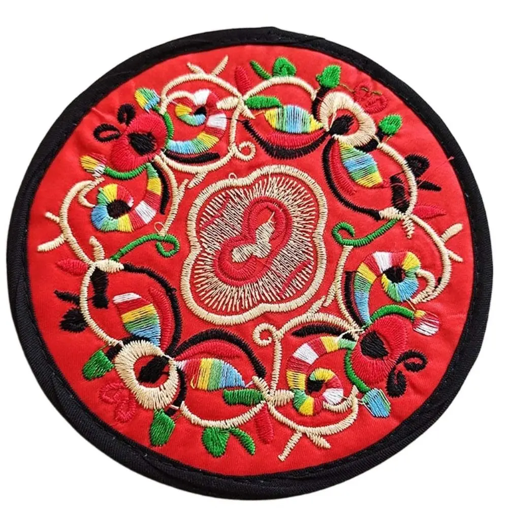 Durable Cloth Chinese Embroidery Insulation Pad Round Ethnic Table Mats Anti-Skid Anti-Stain Coaster Bowl