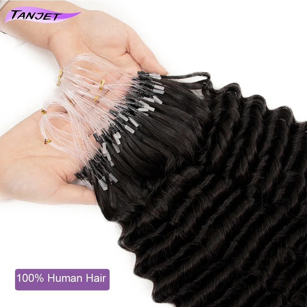 Deep Wave Microlink Human Hair Extensions Natural Micro Rings Hair Brazilian Micro Bead Loops Hair Extensions for Black Women