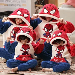 Wunder Spiderman Cartoon Eltern-Kind-Pyjama setzt Weihnachten Winter Kinder Flanell Pyjamas Plüsch Hoodie lang ärmel ige warme Homewear