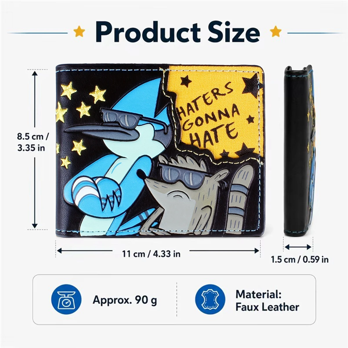 Herren-Geldbörse aus Cartoon-Leder mit Stickerei „Those Who Hate Will Hate“ – ideale Geschenkidee für Jungen zu den Feiertagen – Detail 1