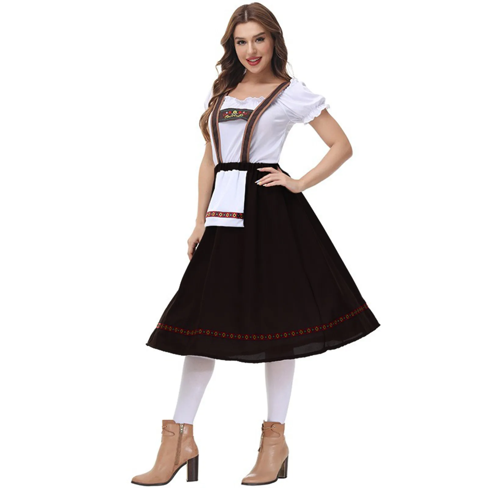 Classic Bavarian Dirndl Oktoberfest Costumes Adult Women Girls Suspenders Uniform Cosplay Carnival Halloween Party Fancy Dress