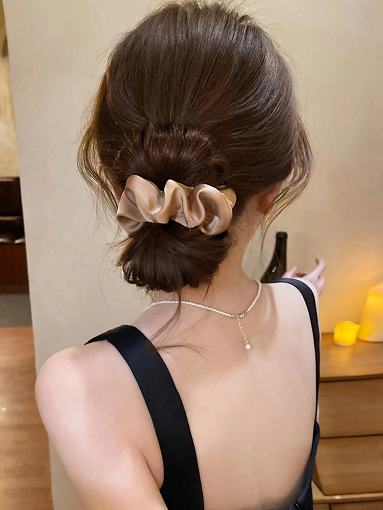 1/3 قطعة النساء 3.39in خمر الفرنسية لينة الساتان توك شعر مجموعة باللون الأسود والبني والكاكي والأنيق والبسيط الحد الأدنى الصلبة