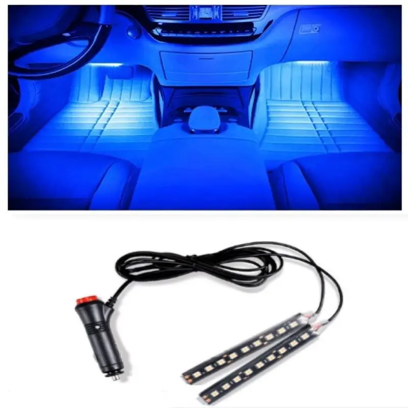 1set 9SMD Car Styling Foot Light Backlight Car Interior Decoration Light Blue with Cigarette Lighter12v Led