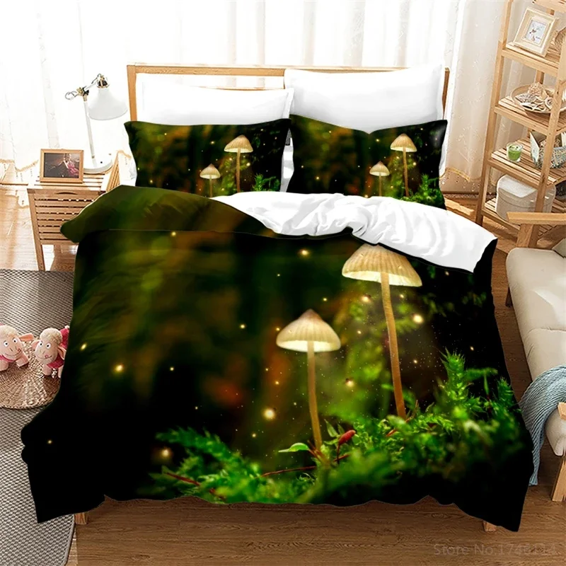 3D Glowing Psychedelic Mushroom Duvet Cover Set Twin Full Queen King Size Bedding Set Soft Quilt Cover and Pillowcase Bedclothes