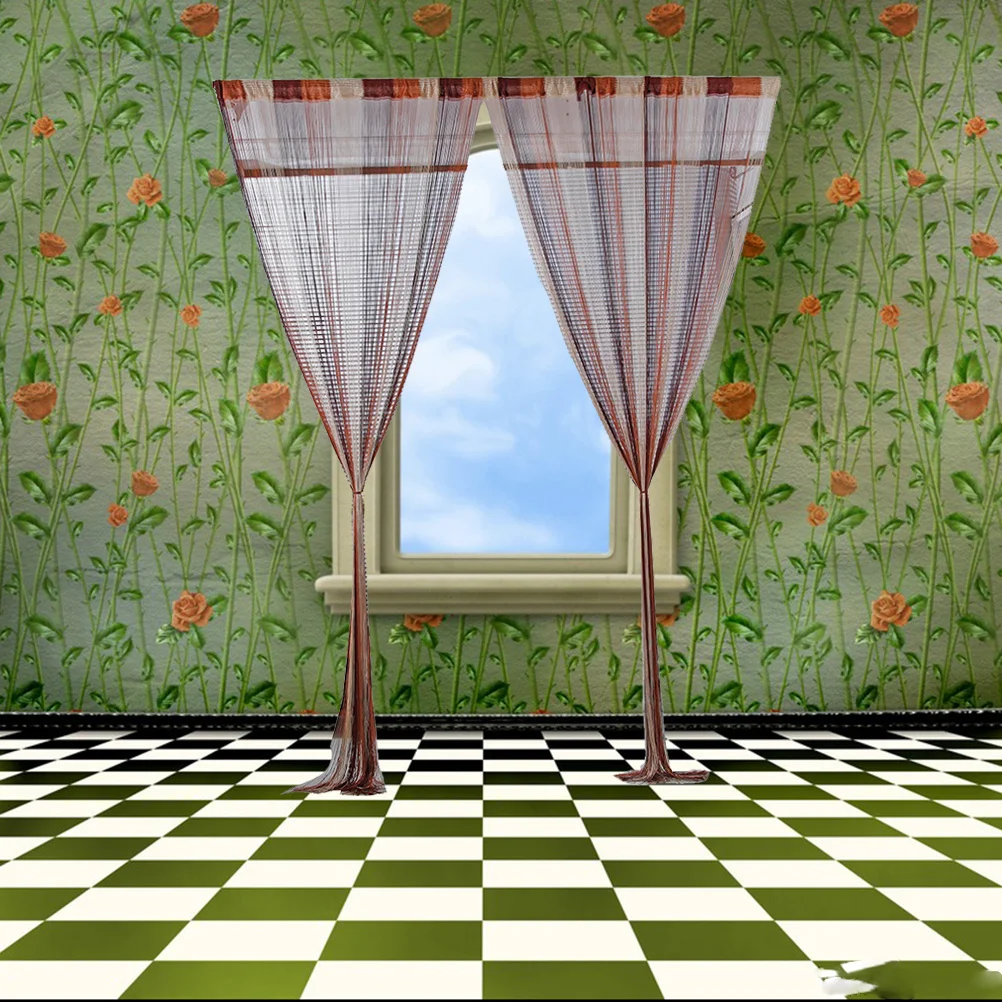 

100X200Cm String Curtain Thread Curtains For Bedroom Living Room Door Window Decor Divider Drapes Party Wedding Decoration Khaki