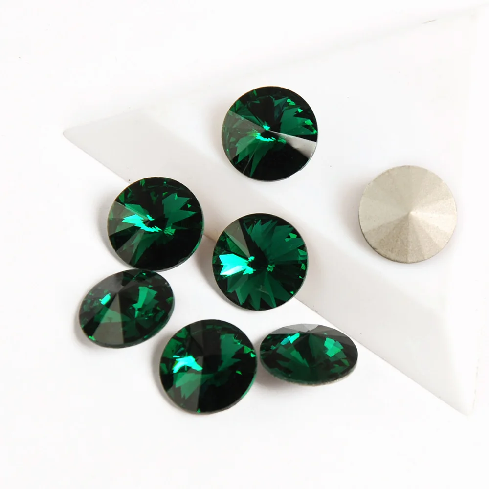 

Emerald K9 Rivoli Glass Rhinestones DIY Accessories Jewelry Making Crystal Stones Pointback Adhesive Decorations Rhinestones