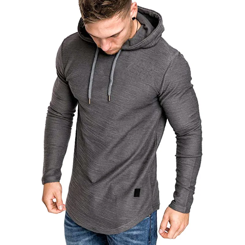 2024 Autumn Gym Men T Shirt Casual Long Sleeve Slim Tops Tees elastic T-shirt Sports Fitness breathable Quick dry Hooded T Shirt