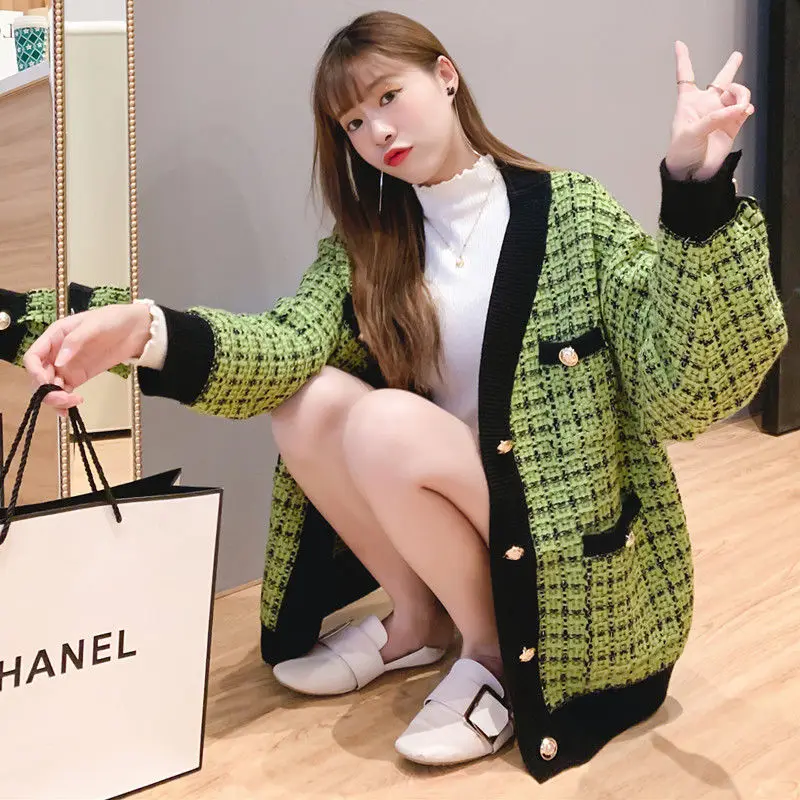 

2025 Autumn and Winter Personalized Sweater Cardigan Jacket New Hundred Towers Loose Fashion Simple Lazy Style Knitted Women