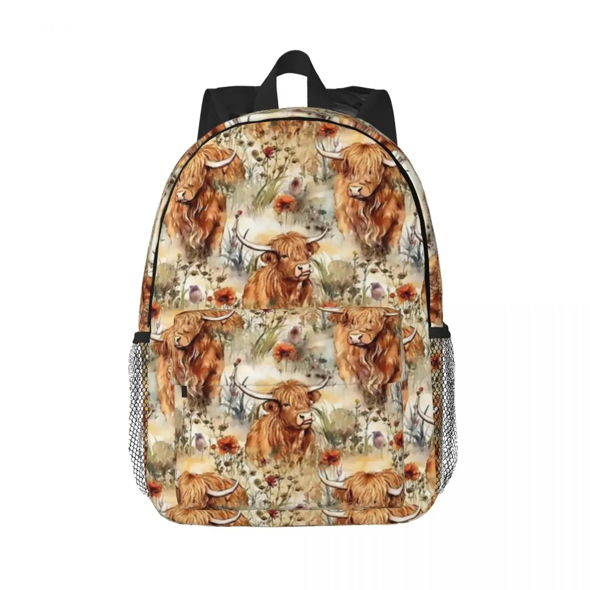 

Watercolor Highland Cow Pattern Backpacks Boys Girls Bookbag Students School Bags Laptop Rucksack Shoulder Bag Large Capacity