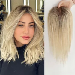 100% Remy Human Hair Toppers Middle Part Blonde Ombre Hair Pieces Silk Base Clip in Hair Extensions for Women with Loss Hairs