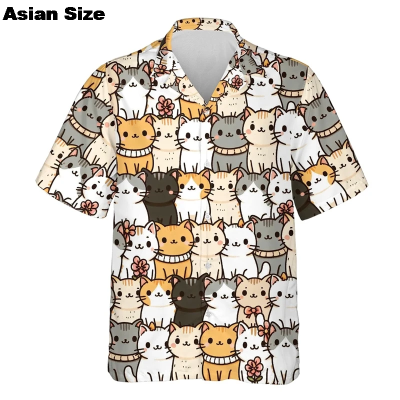 

17 Styles Cartoon Cute Animals Short Sleeve Shirts For Men 2025 Funny Penguin Cat Squirrel Graphic Button Y2k Hawaiian Shirt Top