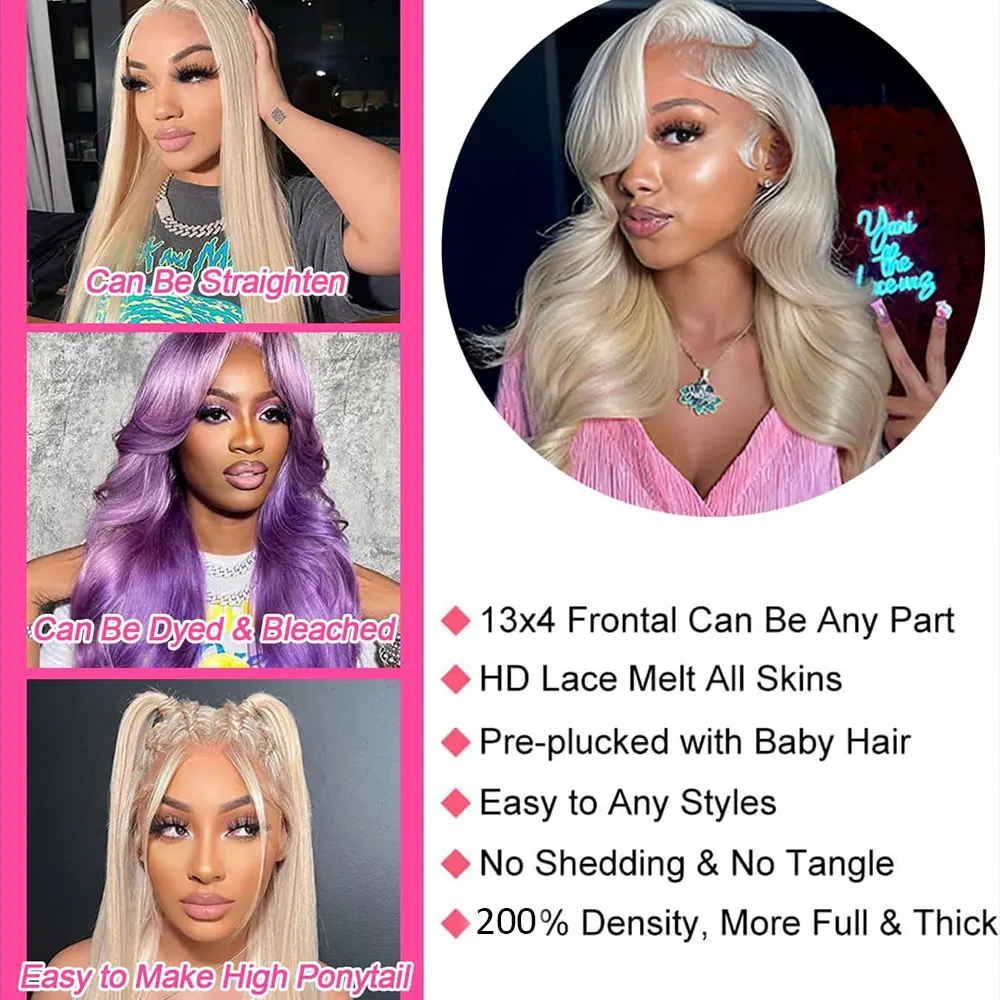 250%密度 613 #   ブロンドロングボディウェーブレースフロントウィッグ 13x6 HD透明レースウィッグ ベビーヘア付き 女性用 プリプラッキング済み