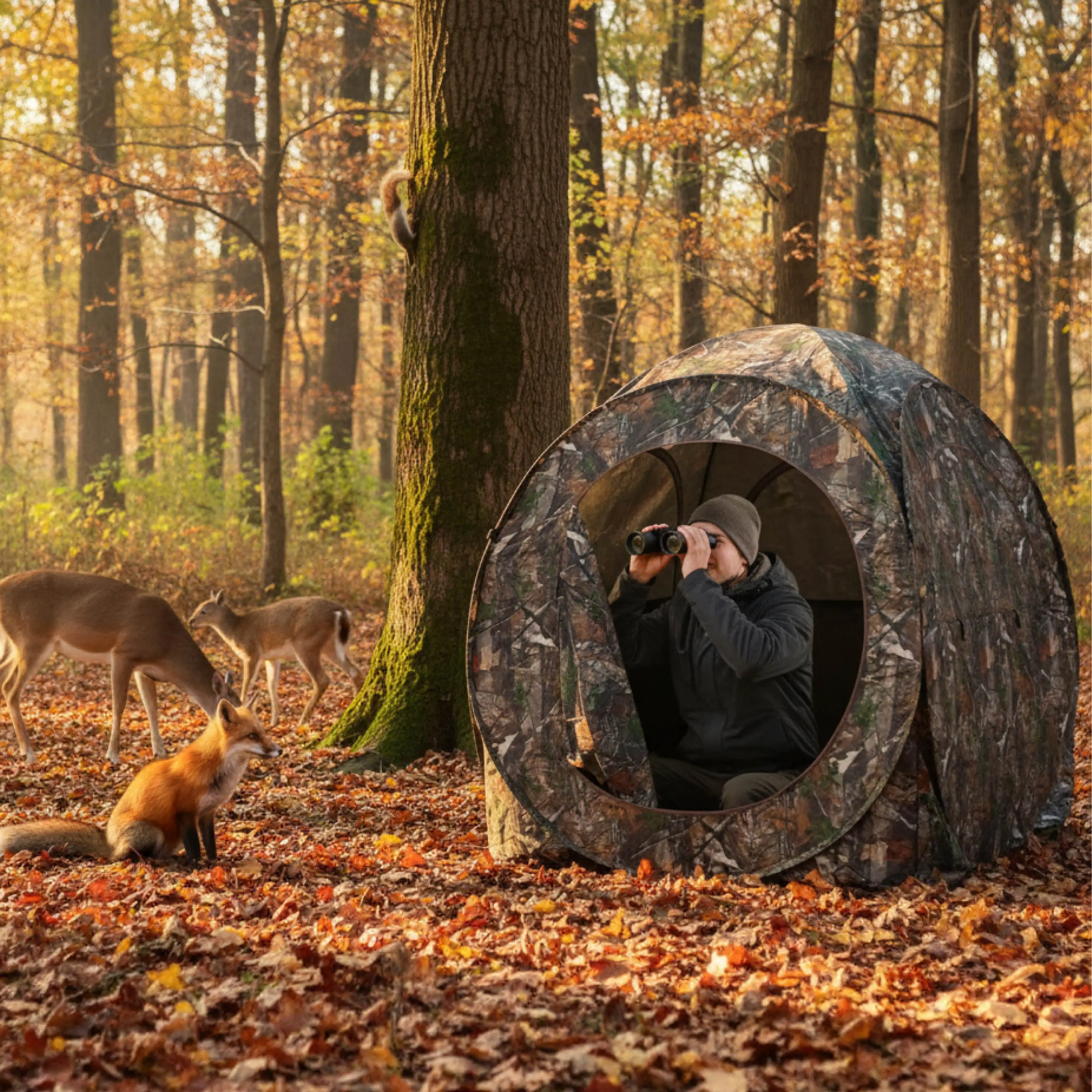 

Lightweight Durable Pop-Up Hunting Blind Ground Shelter Easy Set-Up And Pack Away for Deer Turkey Duck Hunting Camo 6'x6'x6'