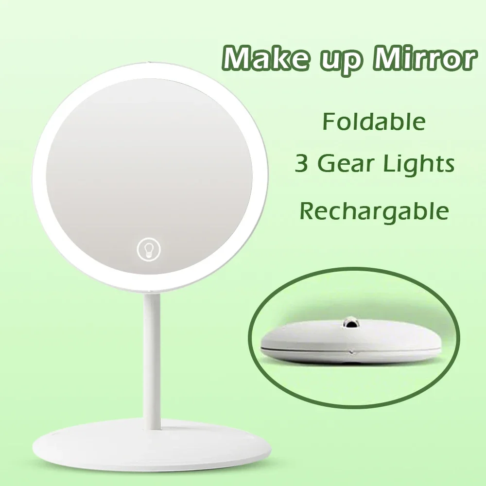Make Up Mirror Foldable Design with Dimming Portable Vanity Mirror for Home Travel Business Light up Magnifying Mirror