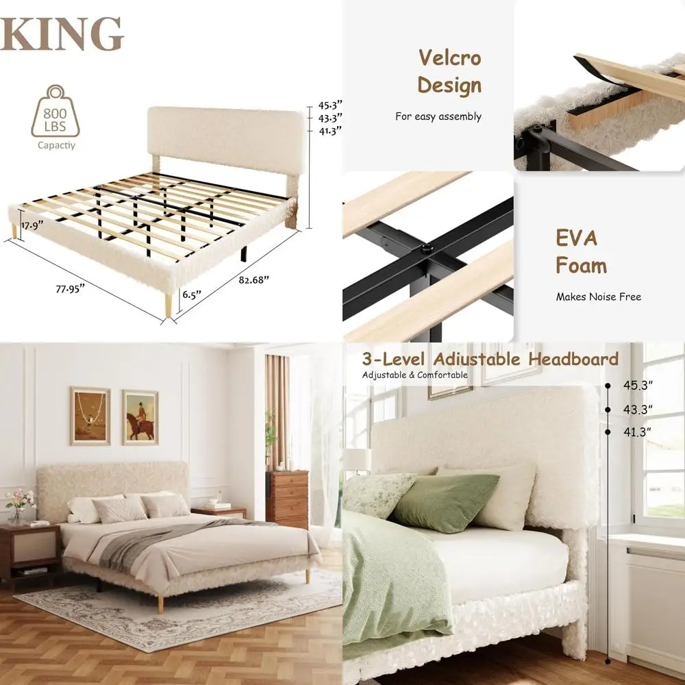 

Кровать-платформа King Size с регулируемым основанием, противоударными углами, не требует пружинного блока, простая сборка, бесшумная, кремового цвета