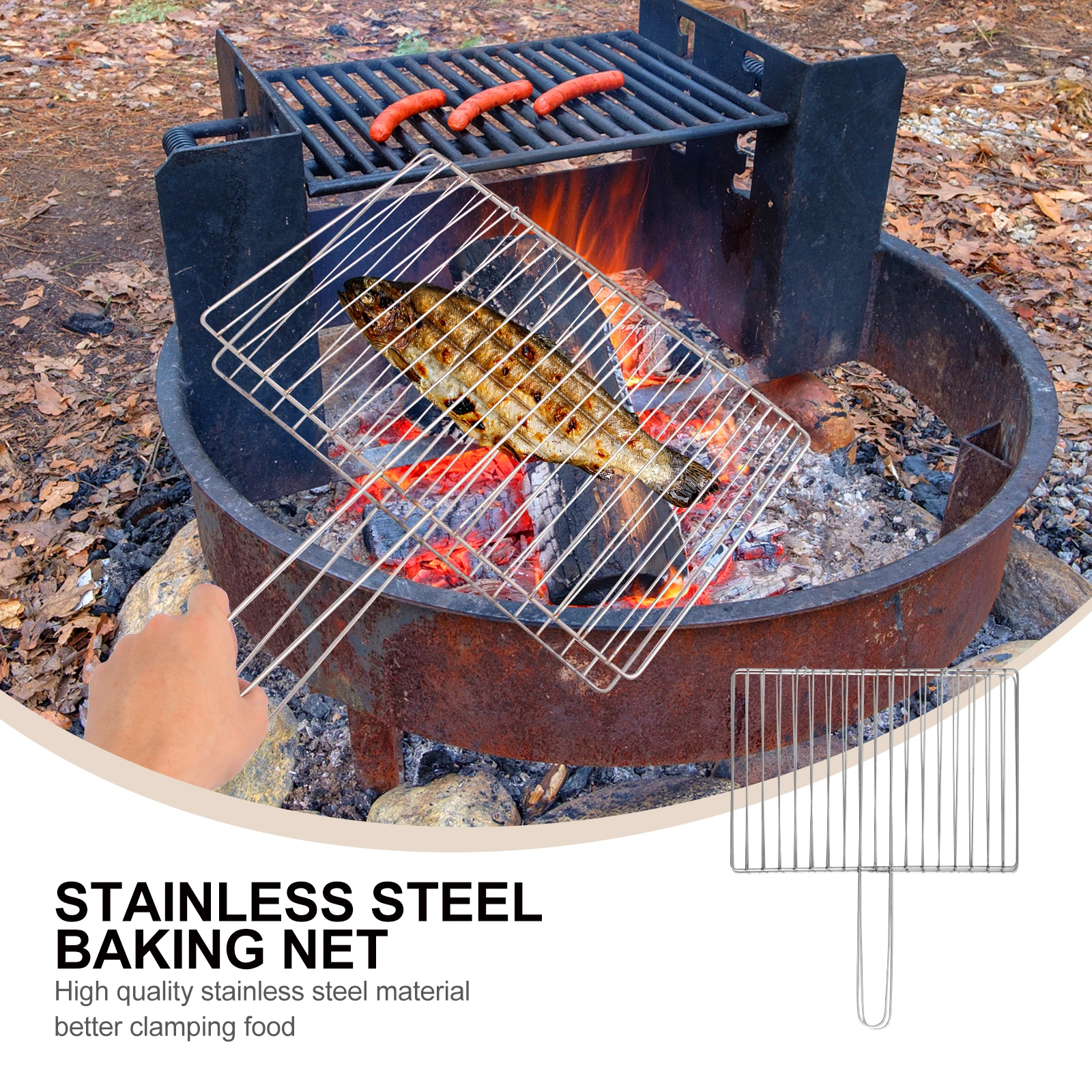 

1pc Stainless Steel Barbecue Net Clamp For Fish Steak Grilling Outdoor Camping Picnic Barbecue Grill Mesh Clip Tool