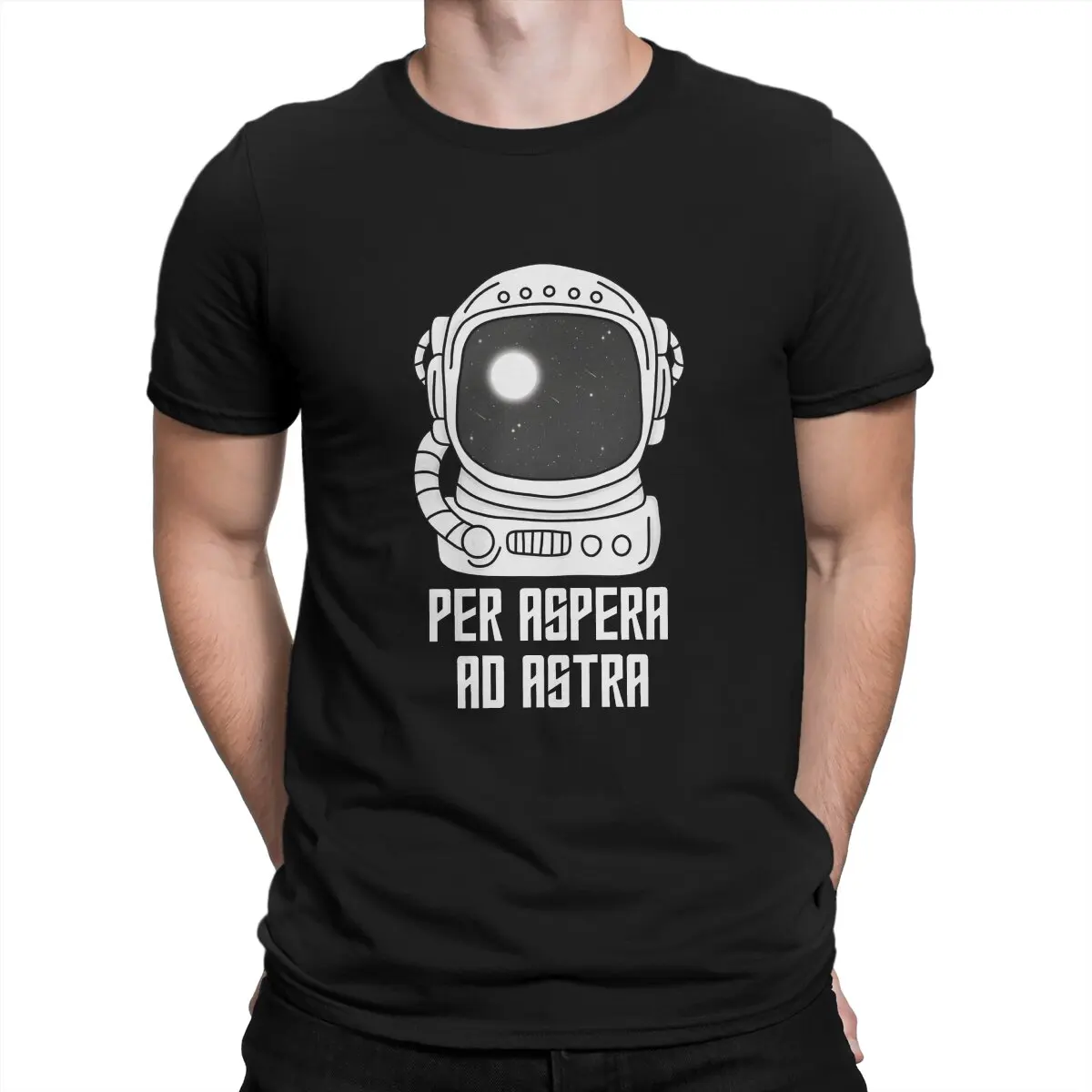 Vintage Per Aspera Ad Astra Space Illustration T-Shirt for Men O Neck Cotton T Shirts Ad Astra Short Sleeve Tees Printing Tops