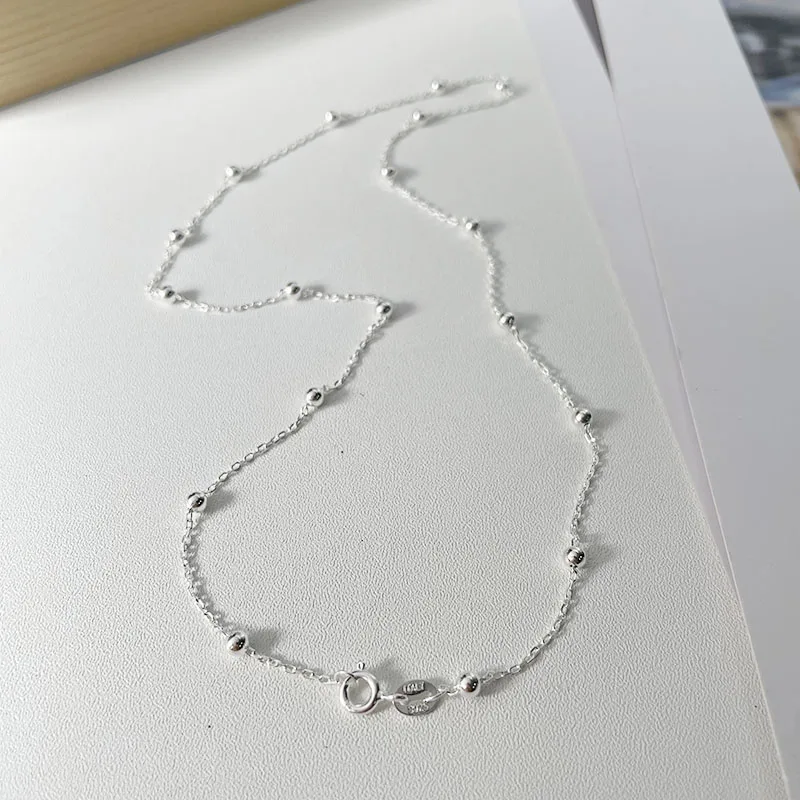 Women's Solid Pure Real 925 Sterling Silver Beads Cross Chain Necklace