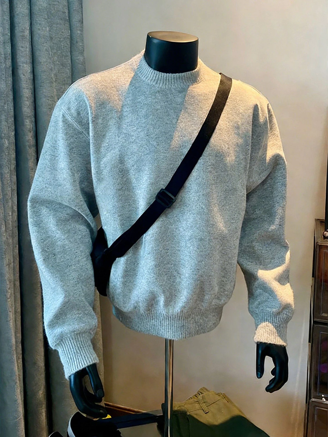 

Мужской вязаный свитер Light ey с маленьким воротником, на флисовой подкладке, базовый слой Cleanfit, зимняя повседневная одежда, свободный крой, длинный рукав