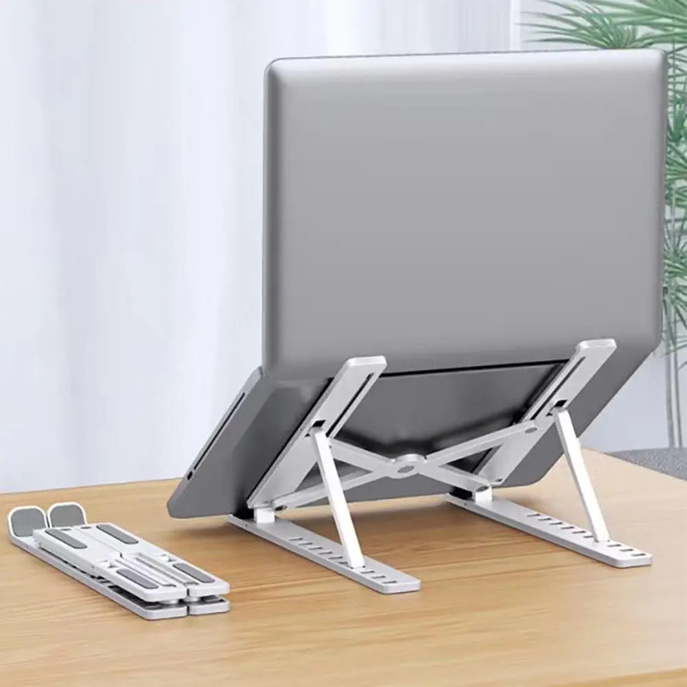 Foldable Portable Mini Laptop Stand Hollow Heat Dissipation 7/10 Gears Adjustable Height Silicone Anti-slip Triangle Support