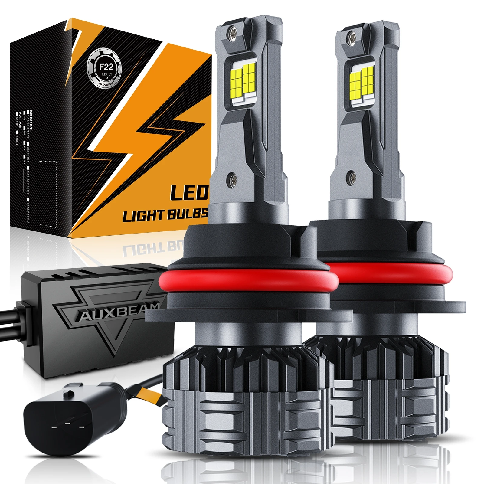 

AUXBEAM 12V 110W 9007 LED HEADLIGHT BULBS 24000LM HIGH BRIGHTNESS 6500K COOL WHITE BUILT-IN CAN-Bus LED Bulbs F22 SERIES