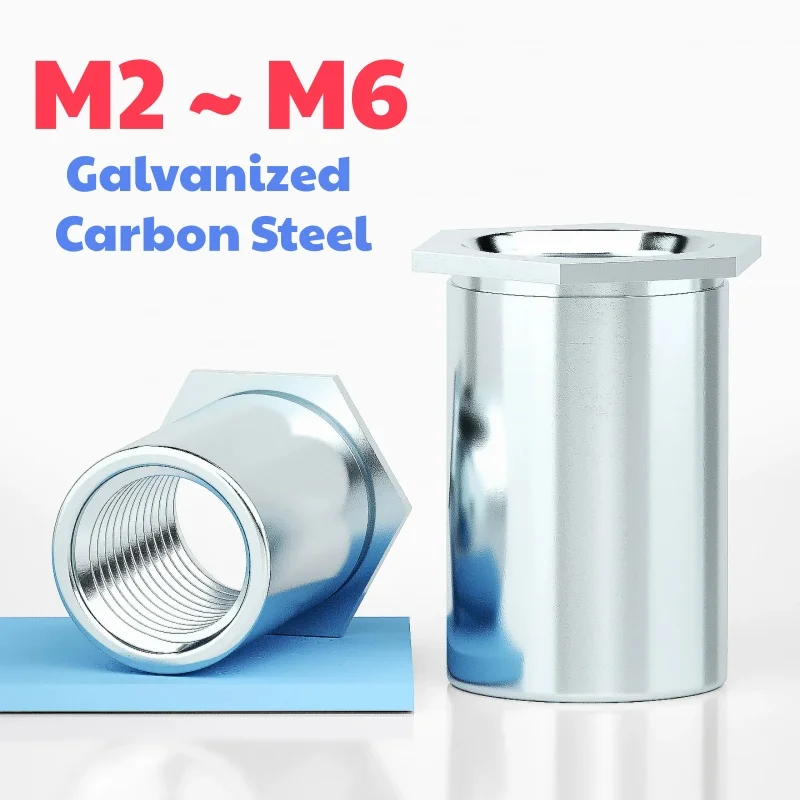 Galvanized Carbon Steel M2 ~ M6 Through Hole Rivet Nut Stud Hexagon Riveting Nut Stud Riveting Screw Stud
