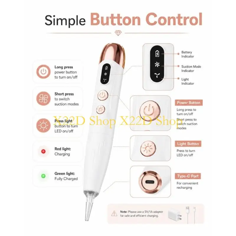 X22D Electric Crystal Piece Placement Pen for Craft Projects, Suction Control, Rechargeable Battery and LED Work Light